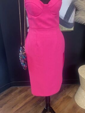 Bright Pink Spegetti Strap Midi Dress